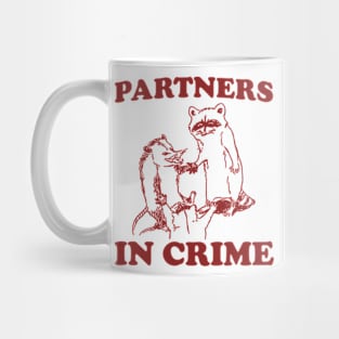 Partners In Crime, Cartoon Meme Top, Raccoon opossum Vintage Cartoon Mug